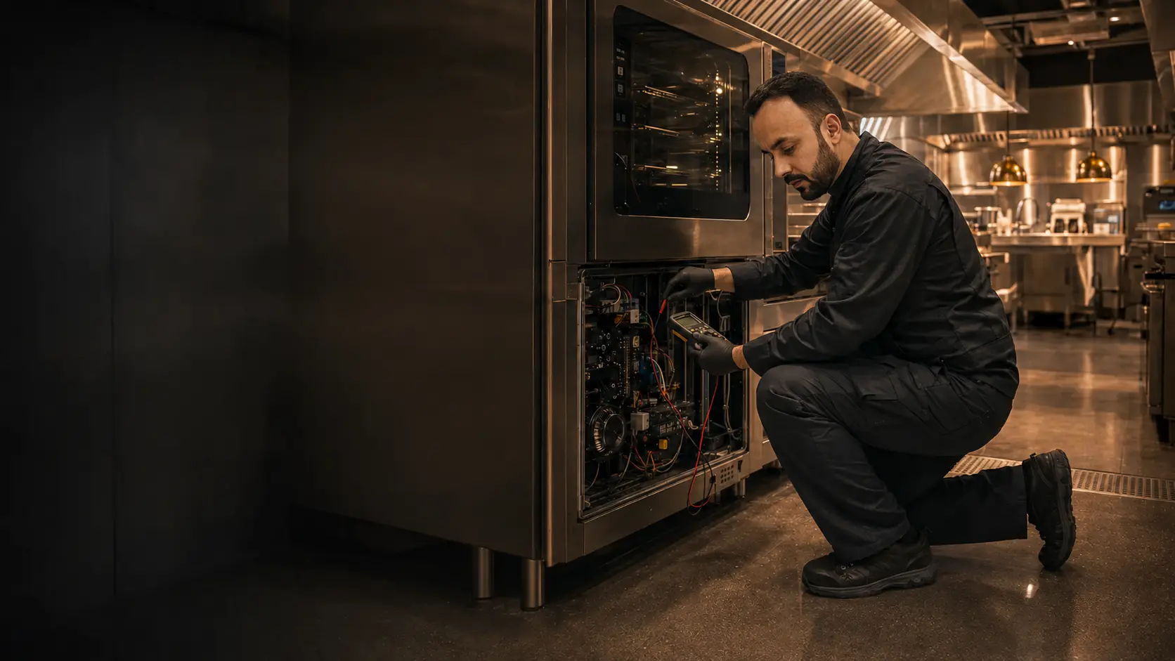 KitchenAxis technician diagnosing a commercial oven